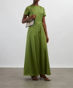 Maria de la Orden Dresses^Albane Olive Satin Dress