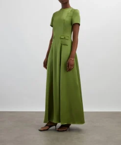 Maria de la Orden Dresses^Albane Olive Satin Dress