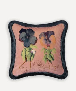 House of Hackney Cushions^Amatoria Pansies Medium Cotton Velvet Fringed Cushion
