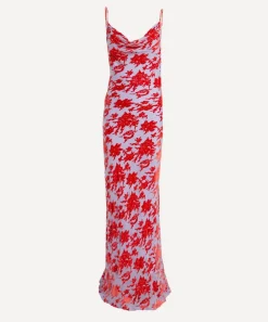 Rat & Boa Dresses^Athena Red Silk Devoreé Maxi Dress