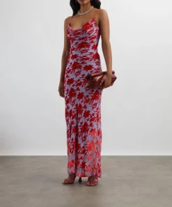 Rat & Boa Dresses^Athena Red Silk Devoreé Maxi Dress