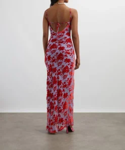 Rat & Boa Dresses^Athena Red Silk Devoreé Maxi Dress