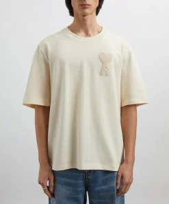 Ami Tops^Beige de Coeur Patch T-Shirt
