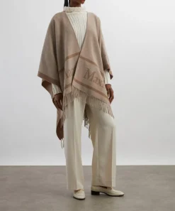 Max Mara Scarves^Beige Jacquard Wool Poncho