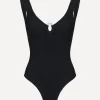 Hunza G Swimwear^Black Celine Swimsuit with Pearly Hoops