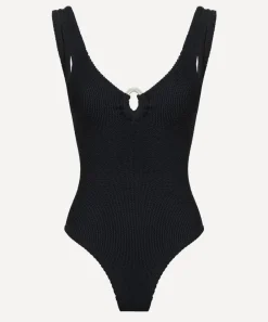 Hunza G Swimwear^Black Celine Swimsuit with Pearly Hoops