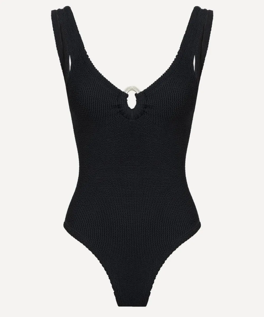 Hunza G Swimwear^Black Celine Swimsuit with Pearly Hoops