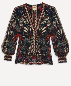 FARM Rio Tops^Black Classic Garden Mirror Trim Blouse