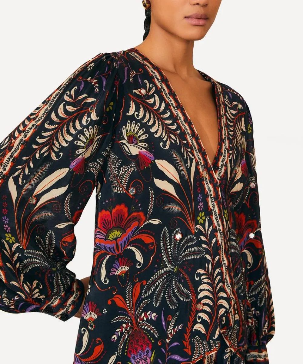 FARM Rio Tops^Black Classic Garden Mirror Trim Blouse