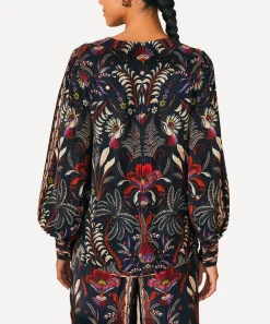 FARM Rio Tops^Black Classic Garden Mirror Trim Blouse