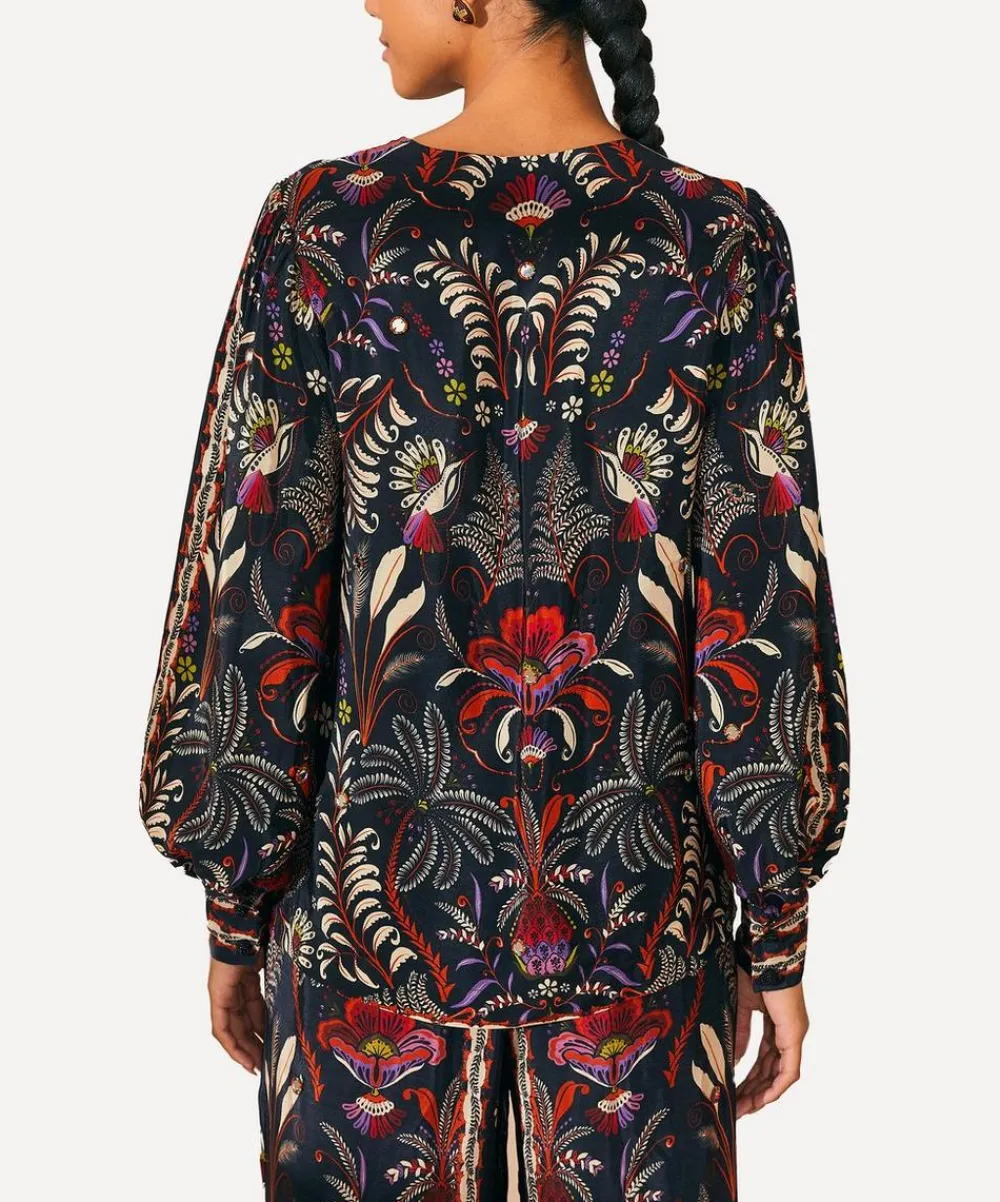 FARM Rio Tops^Black Classic Garden Mirror Trim Blouse