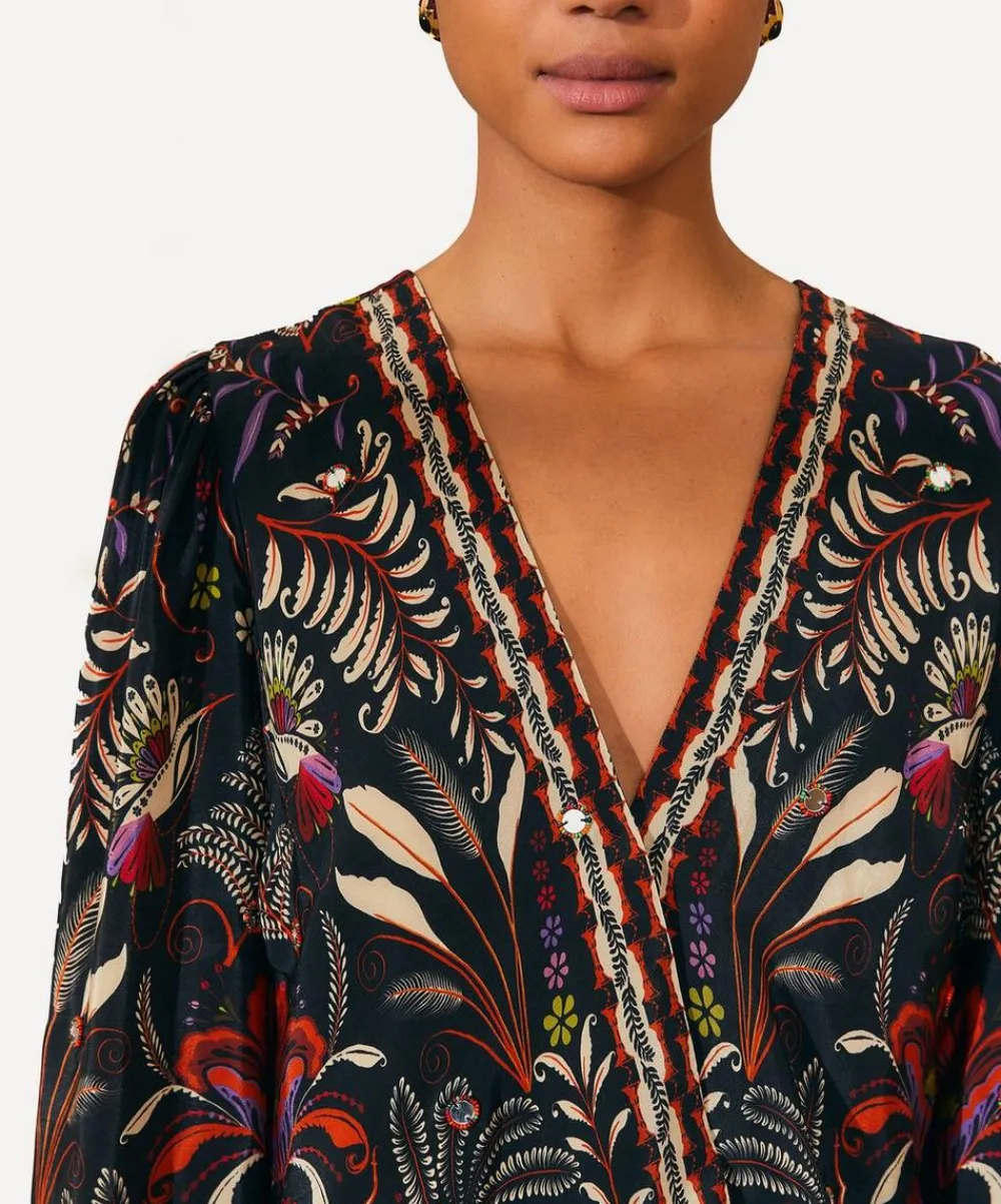 FARM Rio Tops^Black Classic Garden Mirror Trim Blouse