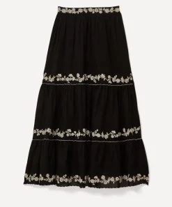 FARM Rio Skirts^Black Embroidered Ruffle Maxi Skirt