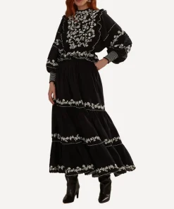 FARM Rio Skirts^Black Embroidered Ruffle Maxi Skirt