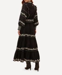 FARM Rio Skirts^Black Embroidered Ruffle Maxi Skirt
