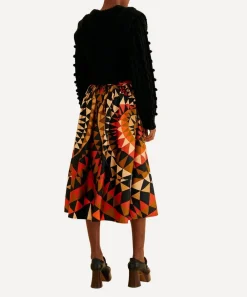 FARM Rio Skirts^Black Heart Deco Button Down Midi-Skirt
