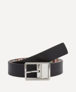 Paul Smith Belts^Black Leather Reversible Signature Stripe Belt