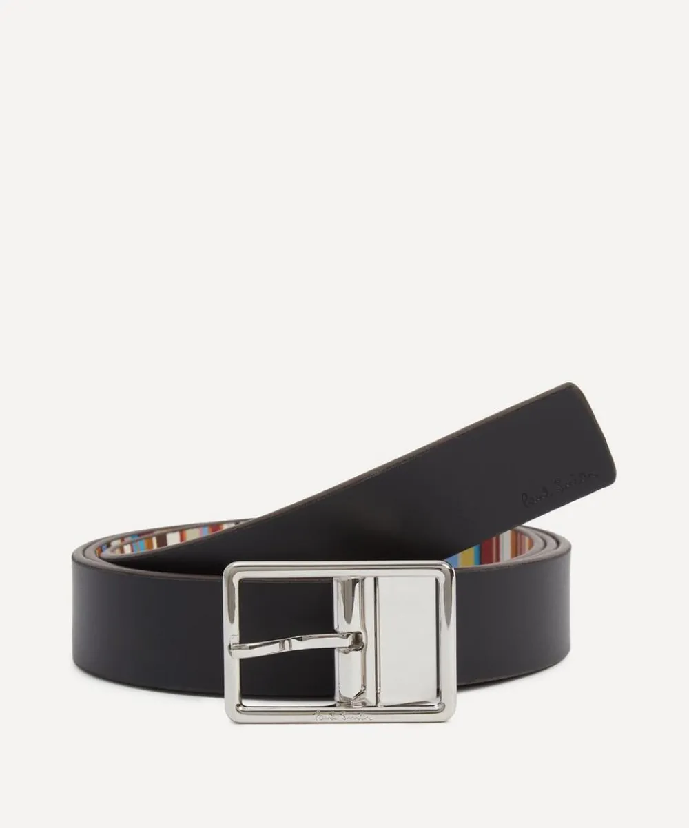Paul Smith Belts^Black Leather Reversible Signature Stripe Belt