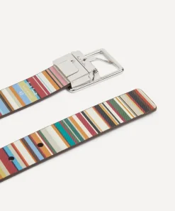 Paul Smith Belts^Black Leather Reversible Signature Stripe Belt