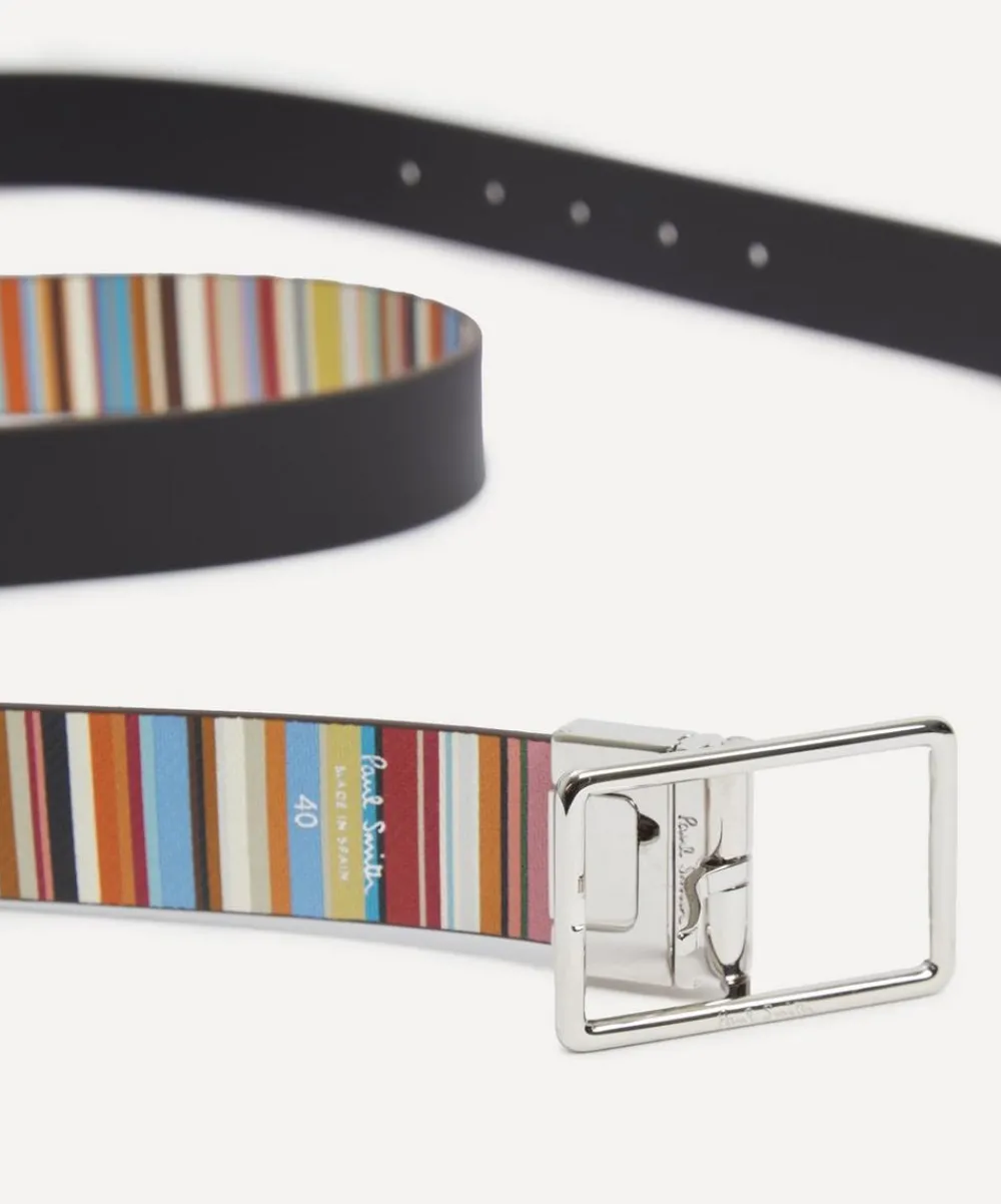 Paul Smith Belts^Black Leather Reversible Signature Stripe Belt