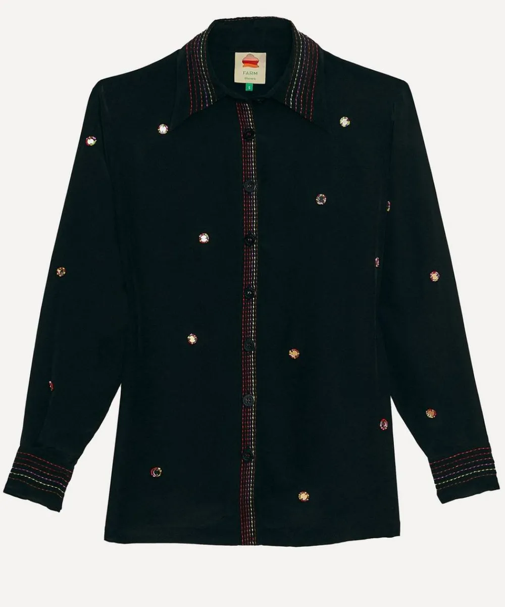 FARM Rio Tops^Black Rainbow Beaded Mirror Trim Shirt