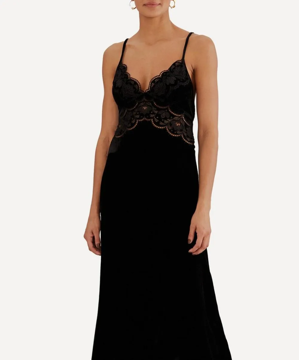 FARM Rio Dresses^Black Richelieu Velvet Slip Dress