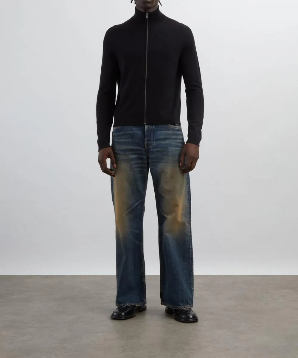 Acne Studios Trousers^Black Wool Zip-Up Cardigan