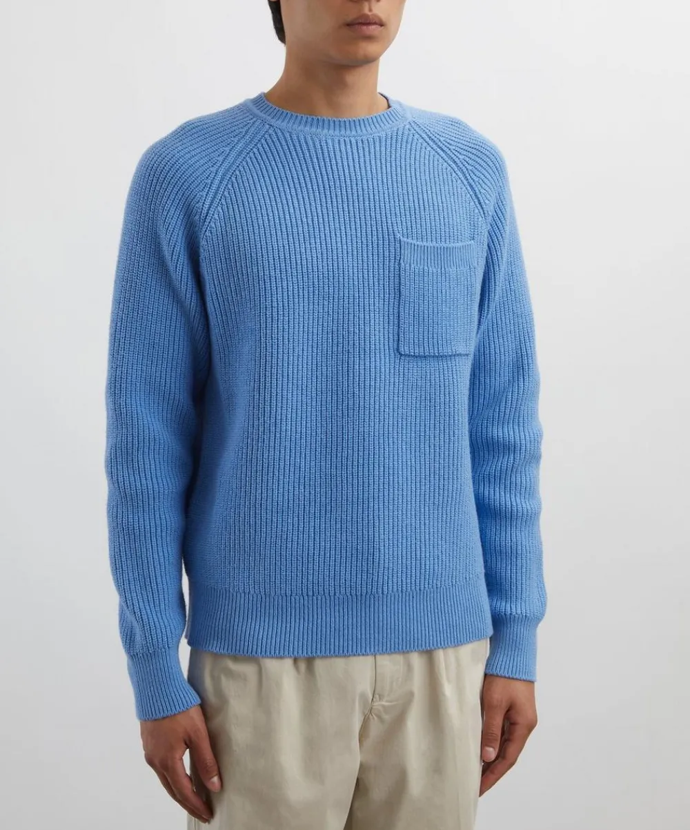 Adsum Knitwear & Sweats^Blue Pocket Crew-Neck Jumper