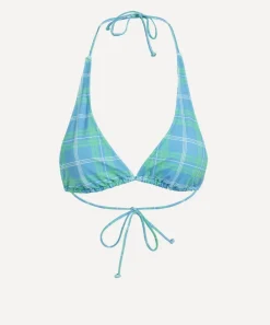 Fruity Booty Swimwear^Blue-Green Check Triangle Bikini Top