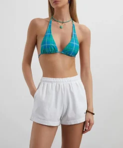 Fruity Booty Swimwear^Blue-Green Check Triangle Bikini Top
