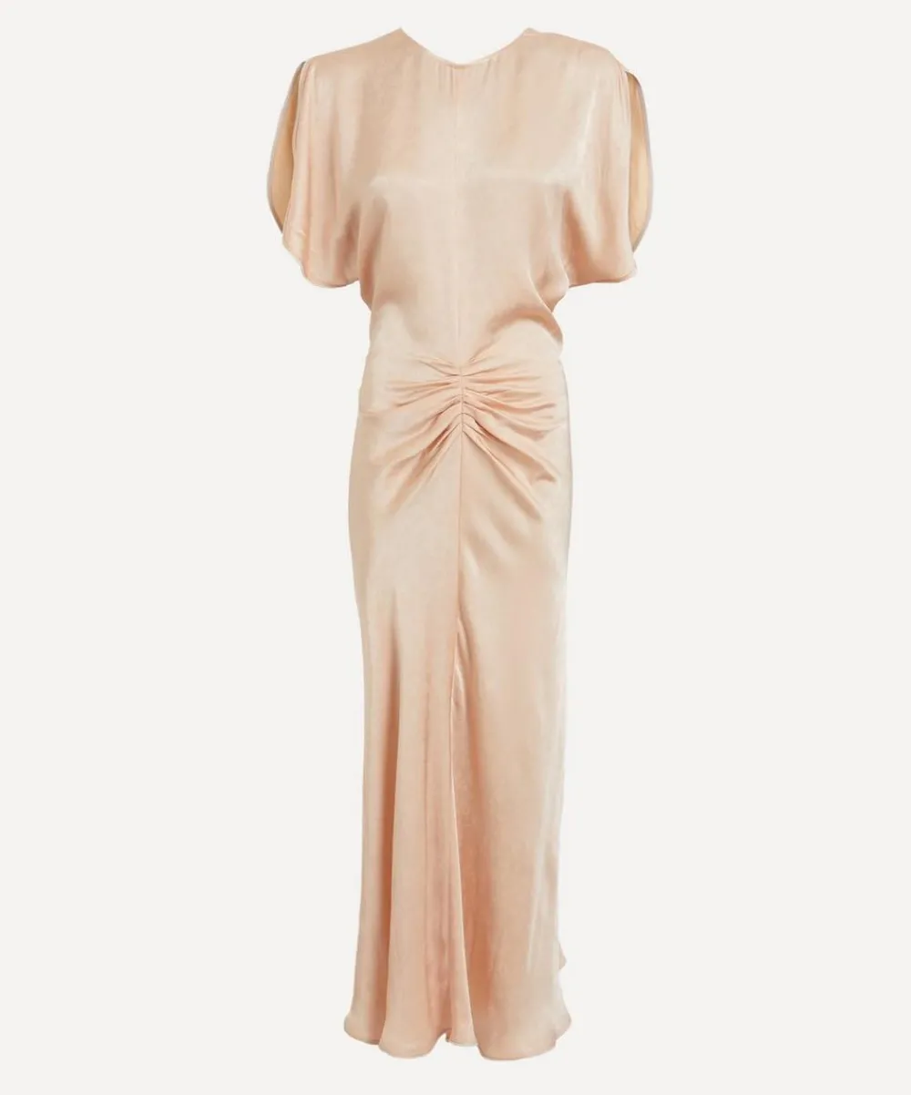 Victoria Beckham Dresses^Blush-Apricot Gathered Waist Midi Dress