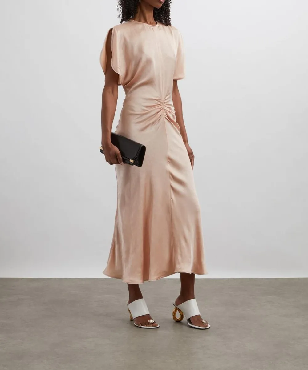 Victoria Beckham Dresses^Blush-Apricot Gathered Waist Midi Dress