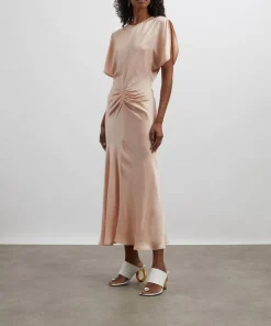 Victoria Beckham Dresses^Blush-Apricot Gathered Waist Midi Dress