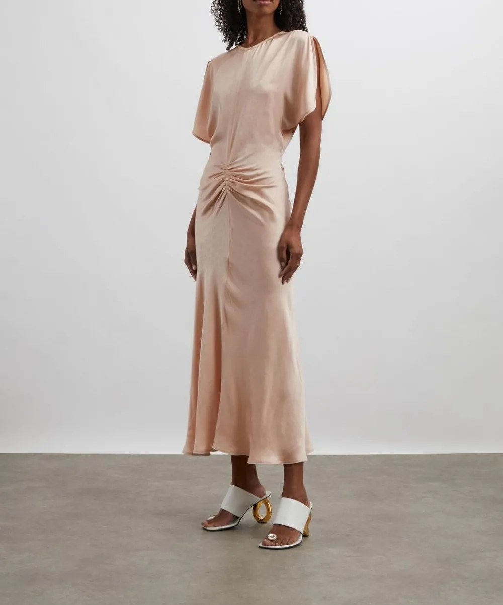Victoria Beckham Dresses^Blush-Apricot Gathered Waist Midi Dress