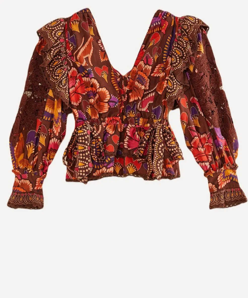 FARM Rio Tops^Bright Flora Brown Blouse