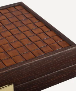 Manopoulos Stationery And Games^Brown Leather Knitted Wooden Card Case