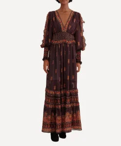 FARM Rio Dresses^Brown Paisley Bloom Long-Sleeve Maxi-Dress
