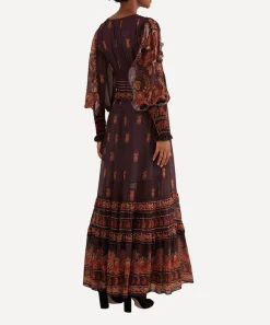 FARM Rio Dresses^Brown Paisley Bloom Long-Sleeve Maxi-Dress