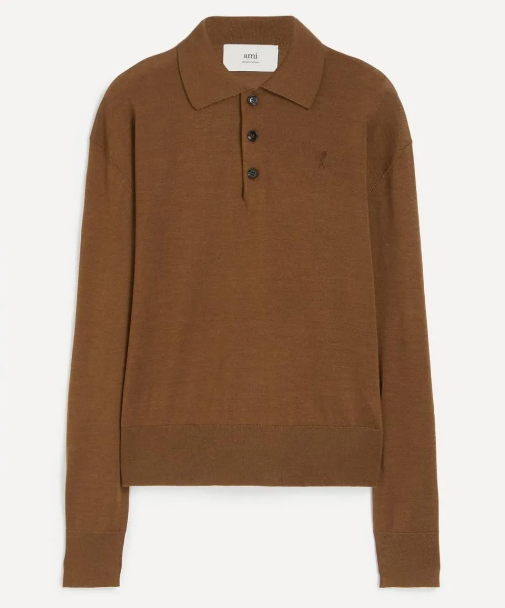 Ami Knitwear & Sweats^Brown Wool de Coeur Polo