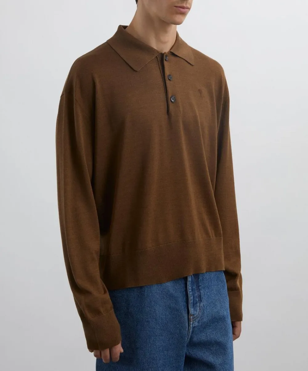 Ami Knitwear & Sweats^Brown Wool de Coeur Polo