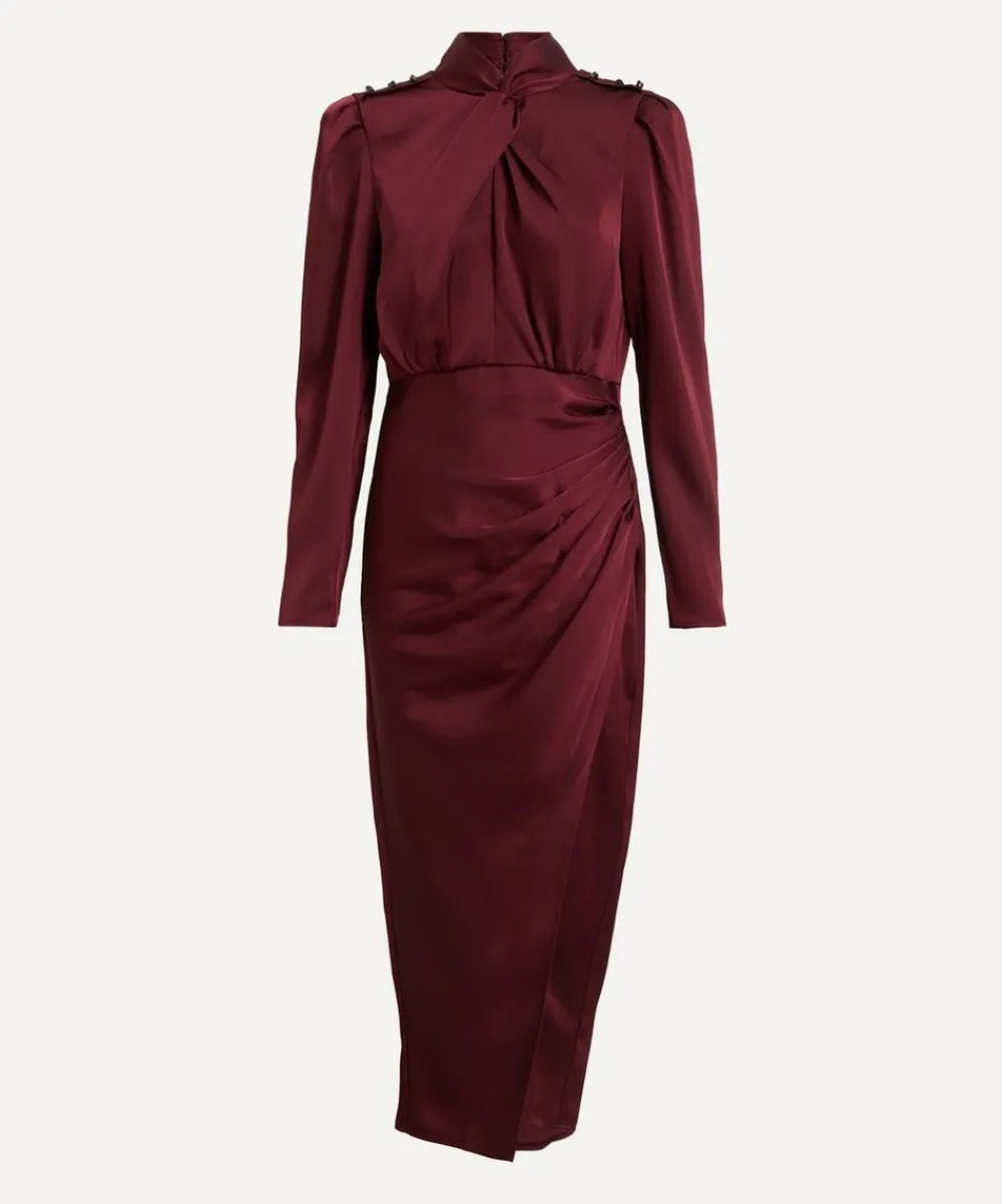Self-Portrait Dresses^Burgundy Satin Midi Dress