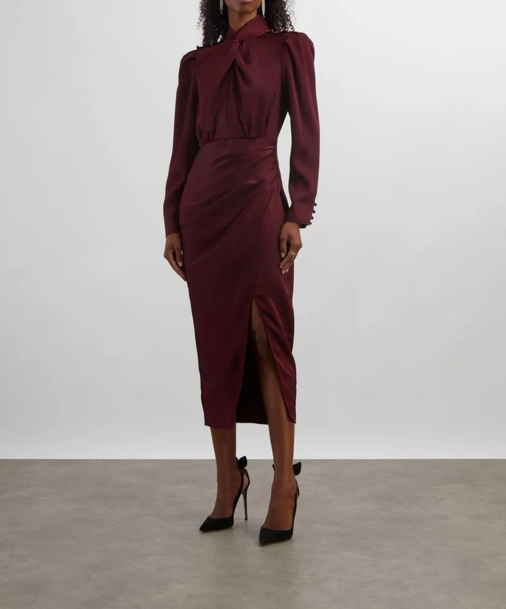 Self-Portrait Dresses^Burgundy Satin Midi Dress