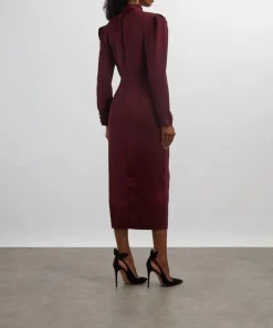 Self-Portrait Dresses^Burgundy Satin Midi Dress