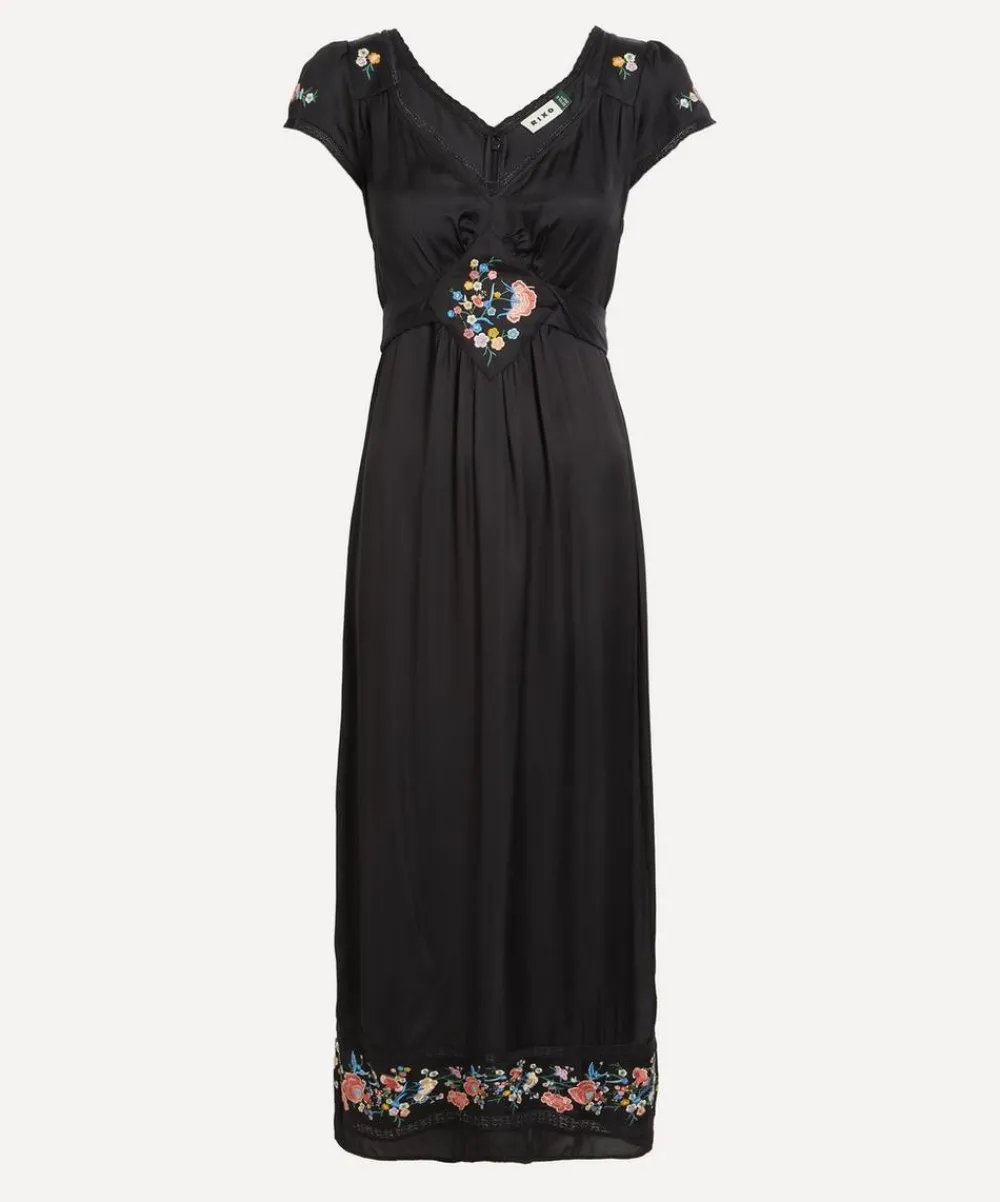 RIXO Dresses^Carey Orchard Embroidery Black Midi Dress
