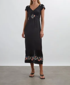 RIXO Dresses^Carey Orchard Embroidery Black Midi Dress