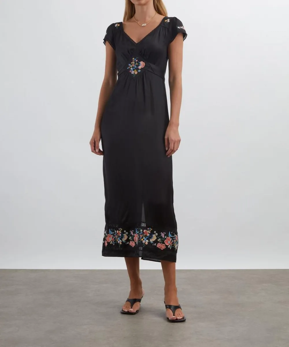 RIXO Dresses^Carey Orchard Embroidery Black Midi Dress
