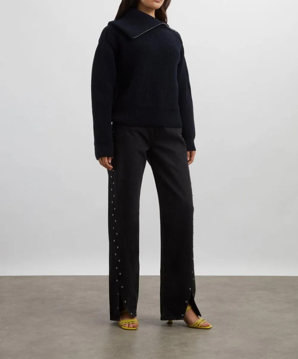 Reformation Jeans^Cary High-Rise Slouchy Wide-Leg Studded Jeans