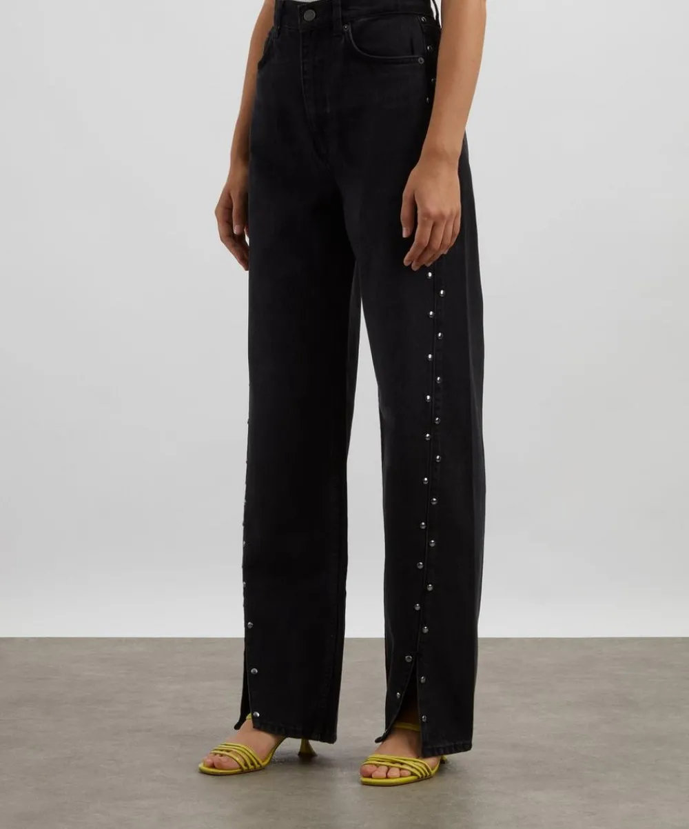 Reformation Jeans^Cary High-Rise Slouchy Wide-Leg Studded Jeans