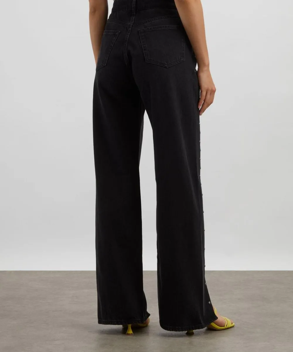 Reformation Jeans^Cary High-Rise Slouchy Wide-Leg Studded Jeans