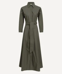 Mondo Corsini Dresses^Cervo Dark Khaki Cotton Poplin Shirt Dress